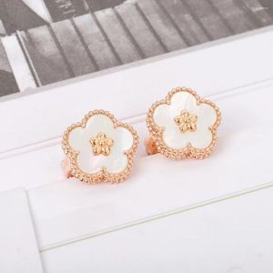 Stud Earrings 2023 Trend Jewelry Rose Gold Natural Gem Lucky Flower Women's Mother Of Pearl Spring Party Gift