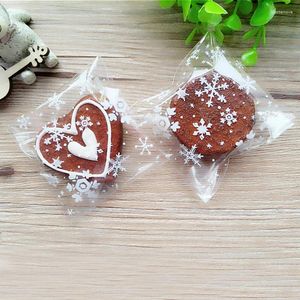 Gift Wrap WHISM 100pcs Self-Adhesive Cellophane Bag Candy Box With Snowflake Xmas Dessert Cookie Bags Wedding Christmas Decorations