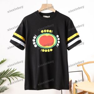 Xinxinbuy Men Designer Tee Tシャツ23SSパリスリーブストライプレタープリント短袖