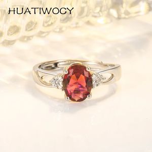 حلقة Solitaire Classic Ring 925 Silver Jewelry with Oval Ruby Zircon Gemstone Ring Open Finger Finger Fingor Forming Form Wedding Ponder Promise Decoration 231115