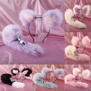 Brinquedos Anal Bonito Macio Orelhas de Gato Headbands com 40cm Fox Tail Bow Metal Butt Plug Erótico Cosplay Acessórios Adulto Sexo para Casais 231114