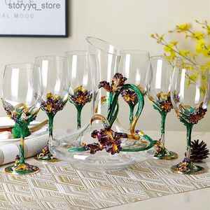 Wine Glasses Enamel color iris lead-free crystal wine glass set creative goblets wedding wine glasses for love wedding gift Q231115