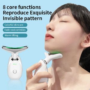 Ansiktsvårdsapparater Neck Beauty Device Colorful LED Pon Therapy Skin Draw Minska Double Chin Anti Wrinkle Ta bort lyftmassager 231115