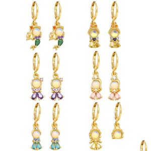 Charm Lovely Pink Crystal Princess Earrings for Women Girls Copper Opal Mermaid Small CZ Jewelry Drop Delivery Jewelryörhängen Dho4y