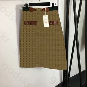 Letter Print Denim Belt Skirt Womens Sexy High Waist Slit Half Skirt Metal Buckle Loose Skirt Khaki Overskirt