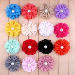 Decorative Flowers 5pcs/lot 7CM 15 Colors Fashion Artificial Lace Fabric Flower For Baby Girl Headband Born DIY Hair With Pearl Buttons