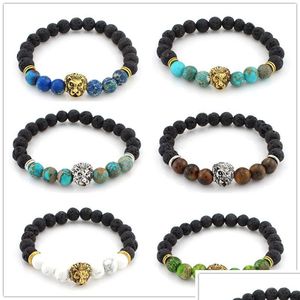 Charme pulseiras moda natural preto lava pedra turquesa leões cabeça charme pulseira aromaterapia difusor de óleo essencial para dhgarden dhmoy