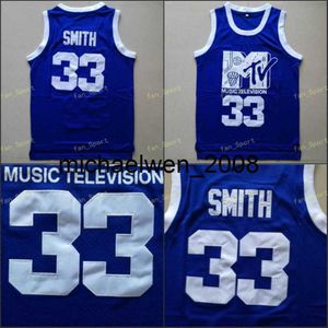 Mich28 Will Smith #33 Jersey Müzik Televizyonu İlk Yıllık Rock N'Jock B-Ball Jam 1991 Erkekler Mavi Renk Çift Stiched S İsim Numarası Stokta