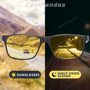 Solglasögon Top Carbon Fiber Square Driving Pochromic Polarised Solglasögon Men Day Night Vision Goggles Sun Glasses Gafas de Sol Hombre 231114
