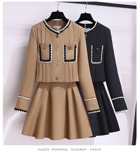 Zweiteiliges Kleid Herbst Winter Tweed Rock Anzug Hochwertige Frauen Einreiher Kurze Jacke Mantel Ballkleid Minirock Weibliches 2-teiliges Set 2023