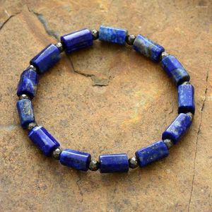 Strand Men Mulher Stretch Bracelet Lapis lazuli elástico pulseiras ioga mala casais amantes jóias jóias