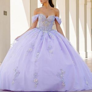 Lavanda frisado quinceanera vestidos de baile 2024 rendas apliques sem mangas doce 16 vestido de festa vestidos de 15 quinceanera