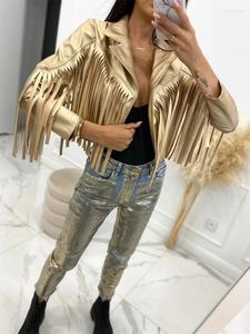 Women's Jackets Tassels Faux Leather Jacket Women Cropped Woman Autumn Long Sleeve For Coat Streetwear