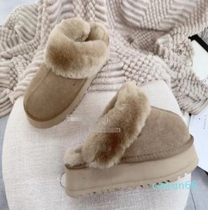 Botas de neve chinelos slides pele de carneiro shearling tazz mules feminino ultra mini plataforma deslizamento-em sapatos ankel botas inverno