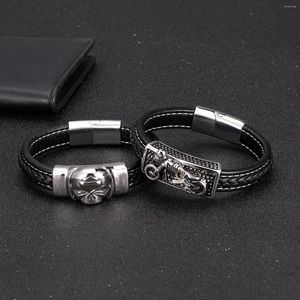 Bangle MIQIAO Stainless Steel Titanium Weaven Leather Retro Motor Eagle Skull Hip Hop Wrist Band Bracelet For Men Women Jewelry