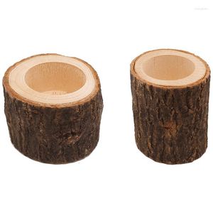 Candle Holders 2 Pcs Vintage Wooden Tree Branch Holder Wood Tea Light Candlelight Dinner Deco High & Medium