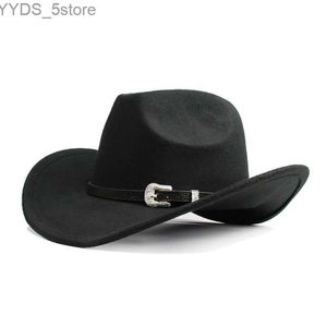 Szerokie brzegowe czapki czapki czapki retro proste skórzane zespół rodzic-dziecko kobiety /dzieciak wełna wełna szeroka kowbojka western hat Cowgirl Cap (54-57-61cm YQ231116