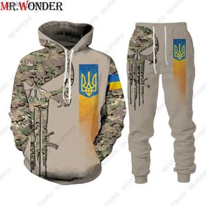 Herrspårsfall Mr.Wonder ukrainsk kamouflage Militärstil tryckt 3D -träningsdräkter Men Spring Hoodie passar sportkläder Male Zip Streetwear Q231117