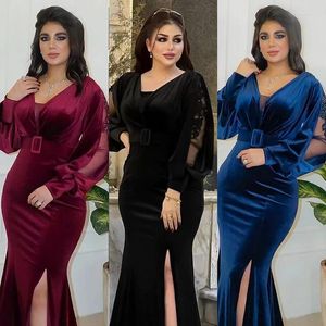 Ethnic Clothing Plus Size Dubai Luxury Appliques Wedding Outfits Gown Women African Velvet Sexy Split Party Long Dress Abaya Boubou Robe