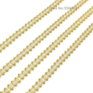 Chains 2x3mm Tiny Jades Rosary Chain Plated Golden Brass Wire Wrapped Cube Round Bead Women Sweater Jewelry Findings Accessories