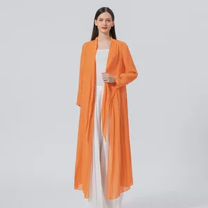 Women's Trench Coats Pure Mulberry Silk Jacquard Orange Women Autumn Casual Cardigan Fashion Twill Thin Long Coat FE161
