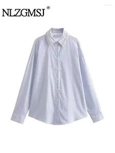 Blusas femininas nlzgmsj listrado frisado camisas para mulher 2023 blusa mulher outono lapela mangas compridas camisa elegante botão frontal