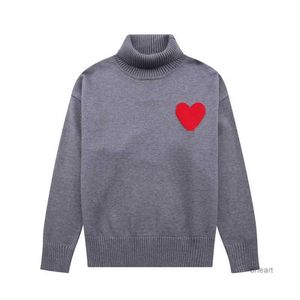 Amis Paris Designer de moda Amisknitted suéter de gola alta bordado coração vermelho cor sólida gola alta para homens e mulheres 6v3s