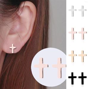 Stud Earrings 3 Pairs Cross Stainless Steel Punk Ear Post Black Silver Color Man Women Fashion Jewelry 8x5mm