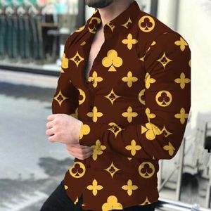 Designer lapel skjorta herrknapp upp skjortor tryck bowling skjorta gamla blommor tryck casual skjortor män långärmad klänning hawaiian belkis topp