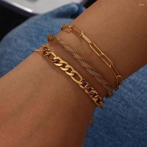 Link pulseiras à prova dwaterproof água moda aço inoxidável melsh corda clipe de papel figaro waterwave corrente banhado a ouro conjunto para jóias femininas