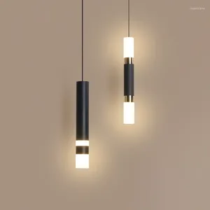 Pendant Lamps Nordic Decor LED Acrylic Black For Bedside Bedroom Bar Table Hanging Lighting Lusters Luminaires Suspension Design