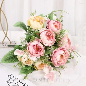 Flores decorativas venda direta da fábrica seda peônia rosa rosa 30cm buquê falso 5 cabeças grandes 4 botões casa el decoração de casamento