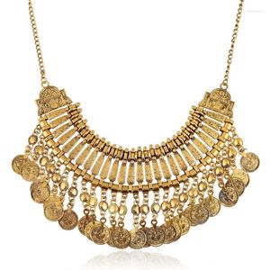 Kedjor kvinnor smycken retro guld färg zigenare halsband choker mynt tassel uttalande afghansk turkisk