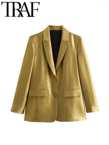 Ternos femininos dourado metálico casaco casual festa botões manga comprida blazer terno de escritório jaqueta feminina top y2k 2023 outono