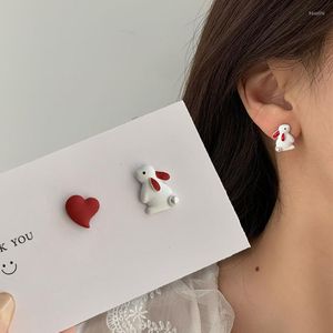 Stud Earrings Cute Fairy Tales Animal Pearl Sweet Girls Women Asymmetric Love Heart Ear Studs Statement Jewelry Gift