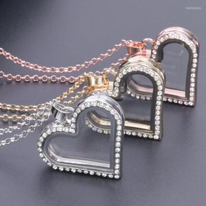 Pendant Necklaces 1Pc Simple Sweet Heart Floating Medaillon For Women Korean Styles Glass Po Locket Chain Men Collier Jewelry