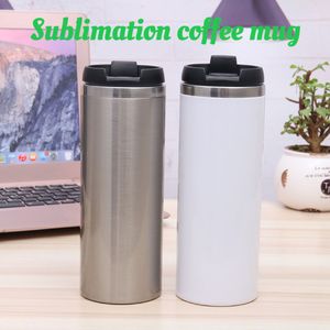 14 Unzen Sublimationsrohlinge Becher Doppelschichten Edelstahl Kaffeetassen Bier Klassische Tasse mit Deckel