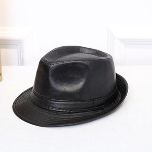 Berets Leather Fedora Vintage Caps Gentleman Bowler Short Brim Floppy Panama Hat Jazz Black Cap for Men Womenberets Beretsberets