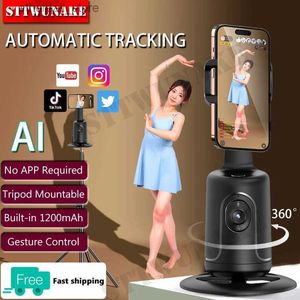 Stabilisatoren Neue automatische Gesichtsverfolgung 360 Rotation Smart AI Phone Follow-Up Gimbal Stabilisator Selfie Stick Stativ für Handy Video Vlog Live Q231116