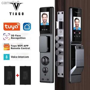 Smart Lock TIAGO Wifi Tuya APP Face Recognition Smart Door Lock With Camera Video Call Voice Intercom Digital Door Lock Automatic Door LockL231116