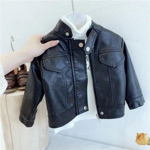 Jacken 3-11Y Kinder Faux PU Lederjacke Herbst Jungen Mädchen Mantel Stehkragen Reißverschluss Lässige Winddichte Kinder Oberbekleidung Clotheshes Hw38