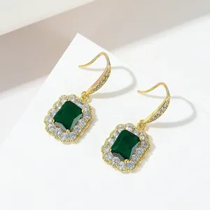 Stud Earrings Delicate Female 925 Sterling Silver Green Square Zircon Emerald For Women Girls Statement Jewelry Bijoux