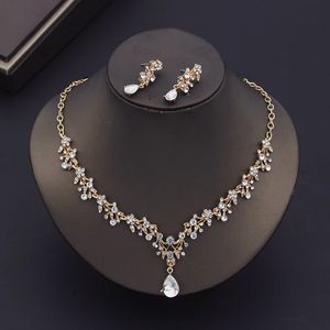 Wedding Jewelry Sets Gold Color Bride for Women Luxury Choker Necklace Earrings Dress Bridal Fashion 231116