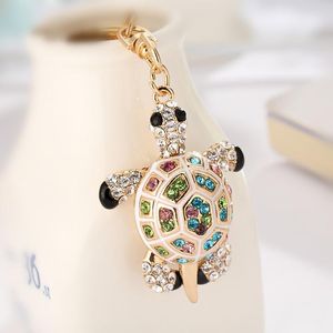 Nyckelringar Full Crystal Tortoise Keychain Car Key Chains Rings Women Girl Handbag Pendant Rhinestone Chain Ring Men SMYCKE 2023