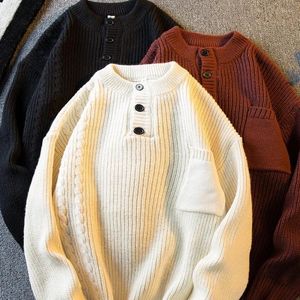 Męskie swetry japońskie zapinane na guziki mała szyja amerykańska retro zagęszczone luźne swobodne swetr na wysokiej ulicy mężczyźni