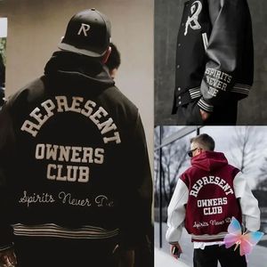 Jaquetas masculinas Inverno REP Jaqueta Americana Vintage Motocicleta Baseball Jersey Homens Mulheres Roupas Toalha Bordada Carta Costura Manga Casaco 231116