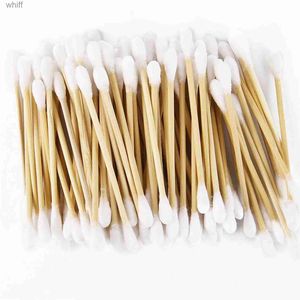 Bomullspinne 100st dubbelhuvud Bomullspinne Eyeshadow Lip Makeup Cotton Buds Disponibla näsöron Care Cleaning Wood Sticks Beauty ToolsL231116