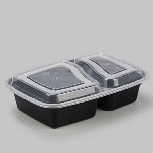 Yemek Takımı Tek Kullanımlık Yemek Hazırlık Konteynerleri 2 Bölmeli Saklama Kutusu Mikrodalga Güvenli Öğle Yemeği Kutuları (Kapaklı Siyah)