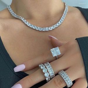 Cadeias Luxury Princess Cut quadrado cúbico zirconia cz pavimentado colar de corrente de tênis para mulheres 15 