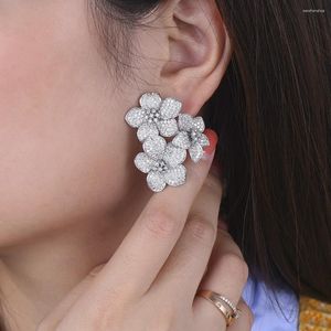 Stud Earrings Missvikki Jewelry Bloom Flowers Cubic Zirconia for Women Actor Dancer Stage Performance Dance Party Show High Qualityyti8YTI8